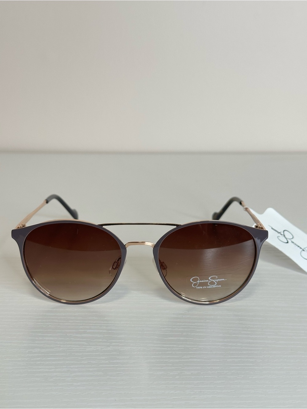 Jessica Simpson Gold & Gray Round Aviator Sunglasses NWT